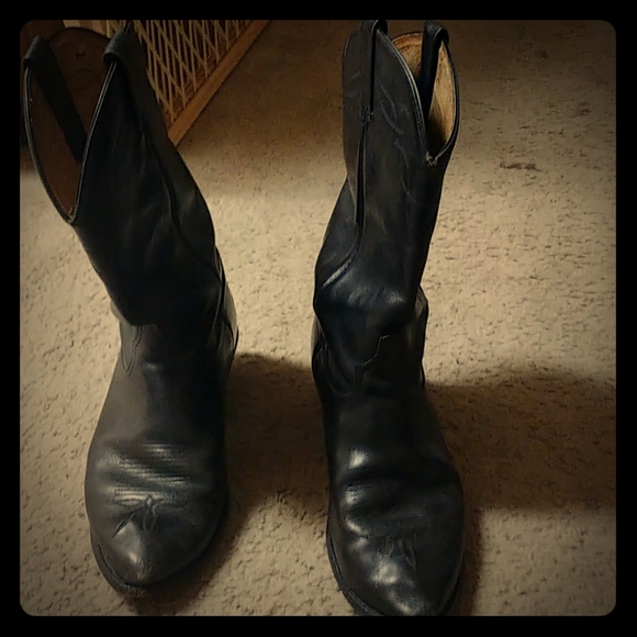 Tony Lama 1 Ee Solid Black Cowboy Boots 